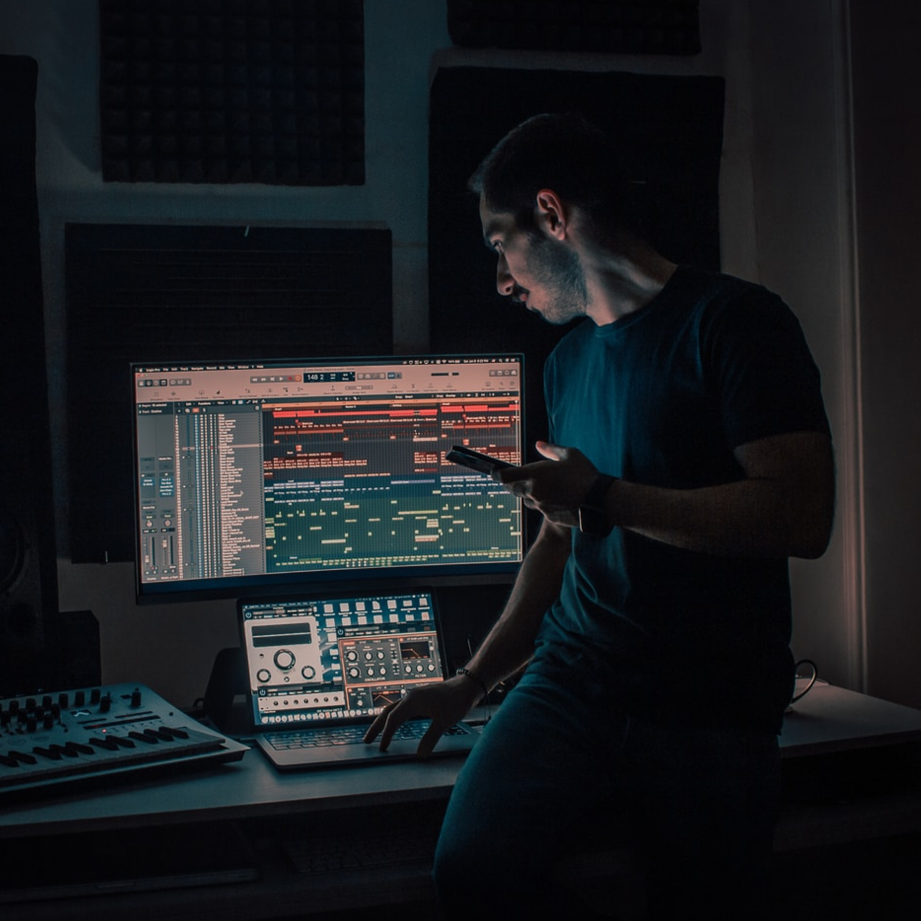 A music producer in their studio.